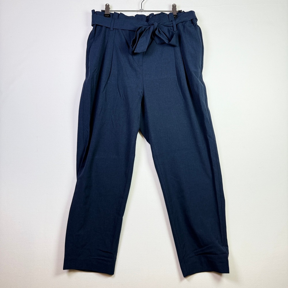 LOFT Navy Blue Paperbag Waist Tie Belt‎ Tapered Trousers LP Large Petite NEW